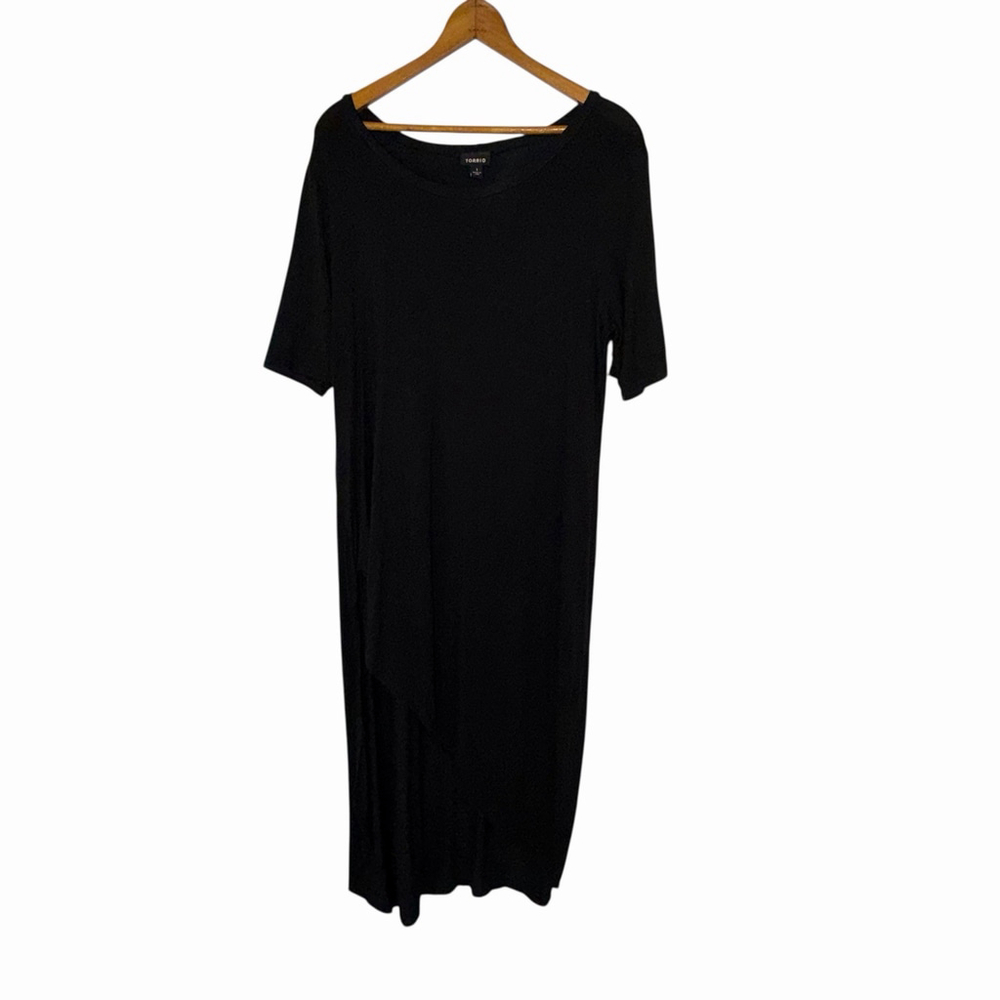 TORRID Black Asymmetric Midi Dress Wide Scoop Neck Short Sleeve Women Plus Sz 1